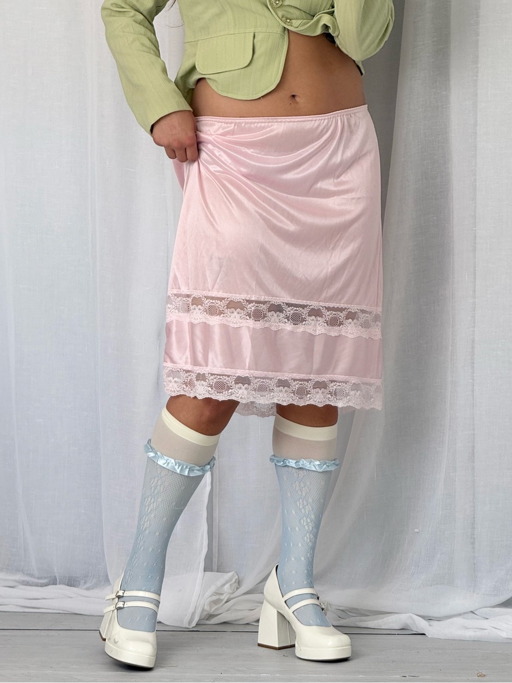 coquette pink lace slip skirt ✧